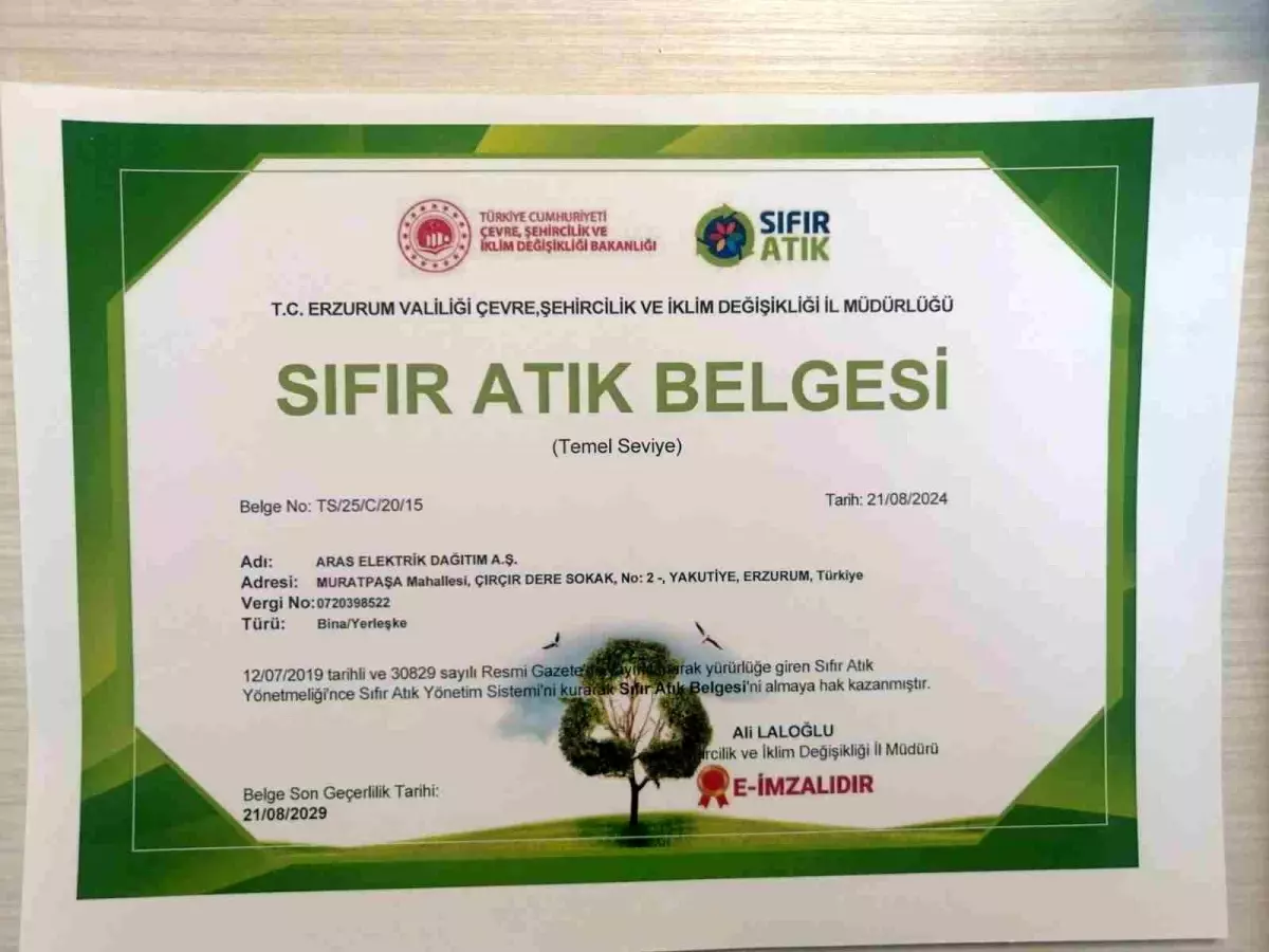 Aras Elektrik’ten Sıfır Atık Belgesi